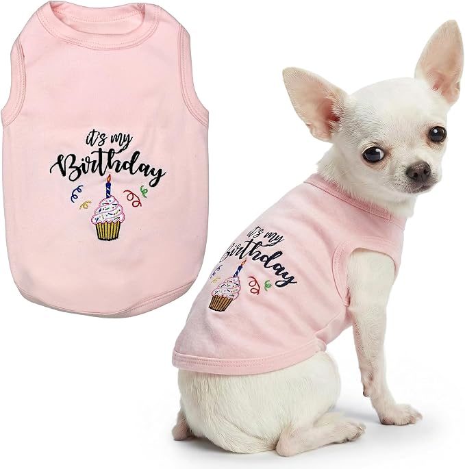 Parisian Pet Dog Shirt – 100% Cotton Shirts for Small Dogs – Pink Sleeveless Puppy Clothes – Lightweight and Breathable Dog Birthday Shirt – Girl Dogs Clothes - Stretchy Pet T Shirts