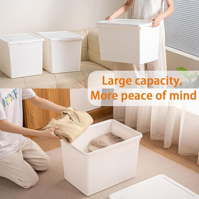 8-Pack 56QT+15QT Stackable Storage Bins, White | Stackable Plastic Storage Bins with Lids – Large Multi-Purpose Organizer for Home, Garage, & Trunk