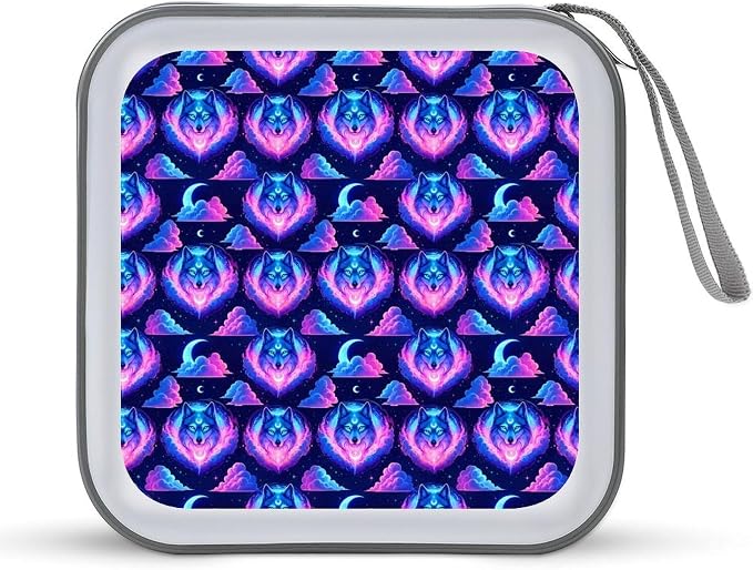 DVD Holder Case Moon Galaxy Wolf 40 Capacity Hard Shell CD Organizer Box | Disc Storage Binder Moon Galaxy Wolf Protective DVD Organizer Wallet for Music Movie Game
