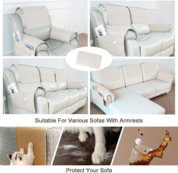 Large Polyester Armrest and Headrest Covers with 2 Pockets | Soft, smooth polyester resists daily wear nonslip silicone backing helps shield recliners and sofas from pet scratches