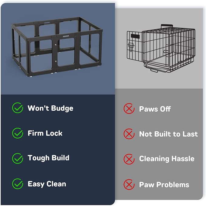 Jalove 24“ H Acrylic Dog Playpen Indoor, Relieves Pet Anxiety | Ideal for Small Dogs,Plastic Pet Playpen with Door, Clear Pet Play Pen for Puppy Rabbit, Easy Assemble Dog Pen, Black 10 PCS