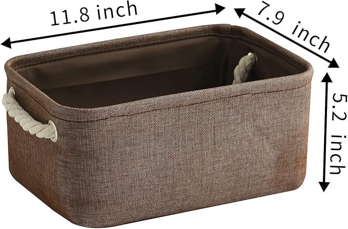 Storage Basket for Organizing - 12x8x5 inch Small 6 Pack Collapsible Storage Bin for Shelves with Handles, Canves Storage Box for Cloth Closet Organizer Gift Toy (Brown)