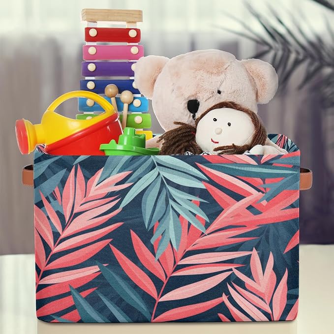 Tropical Palm Leaf Floral Storage Basket Cloth Storage Cube Basket Bins
