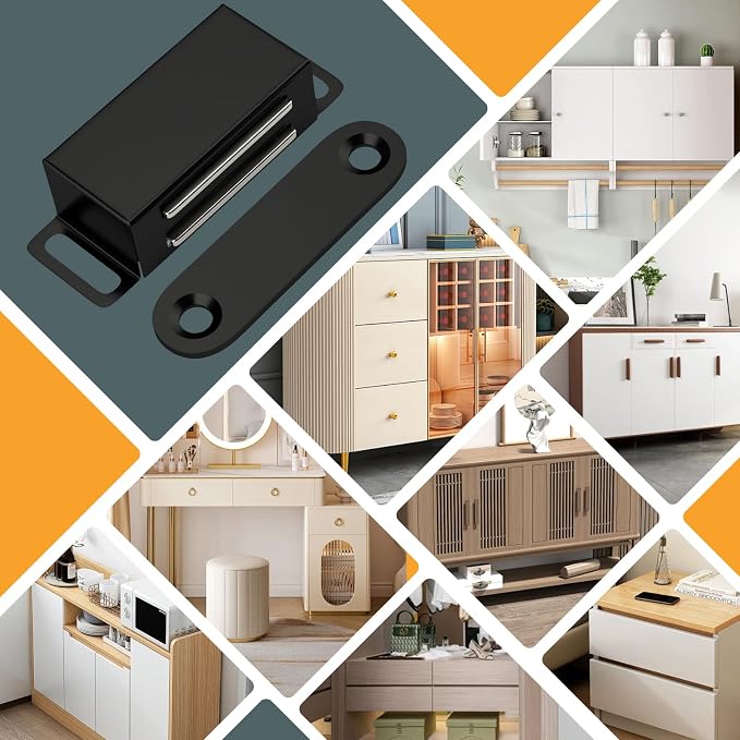 Jiayi Magnetic Door Catches 12 Pack Cabinet Door Magnets Black Magnetic Door Latches Catches Cupboard Door Closures for Kitchen Wardrobe Drawer Closet Closing