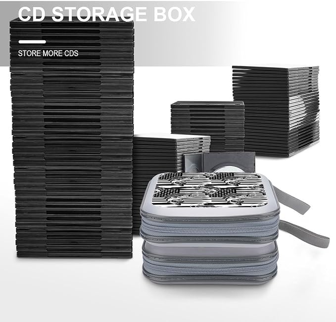 Portable Hard Shell DVD Storage Black And White American Flag Camo Fish, 40-Disc Binder with Carry Strap, Protective Case for Movies Music Travel