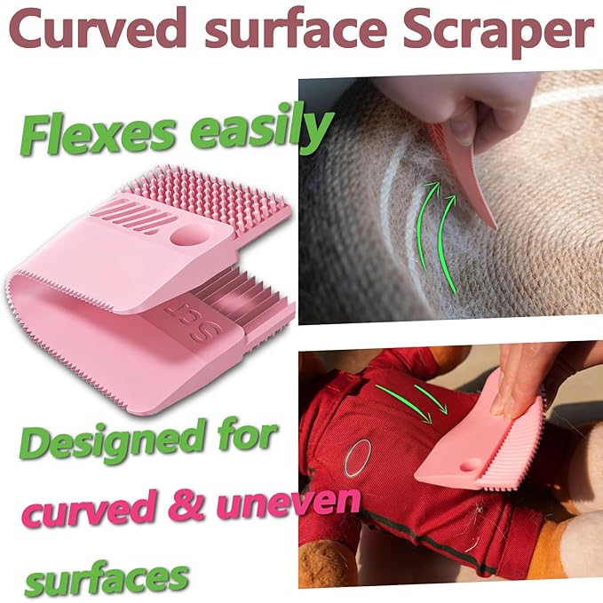 Self-Cleaning Cat Shedding Grooming Brush for Small Dog Pet Short Hair Remover Set Reusable Lint Removal Tool Carpet Scraper for Clothes Couch Bedding Furniture Car Pink