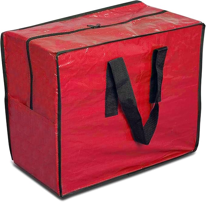 Christmas Ornaments Storage, Holiday Accessories Bag Tear-Proof Tarp 18 X 10 X 15 with Handles and Full Length Zipper (Red)