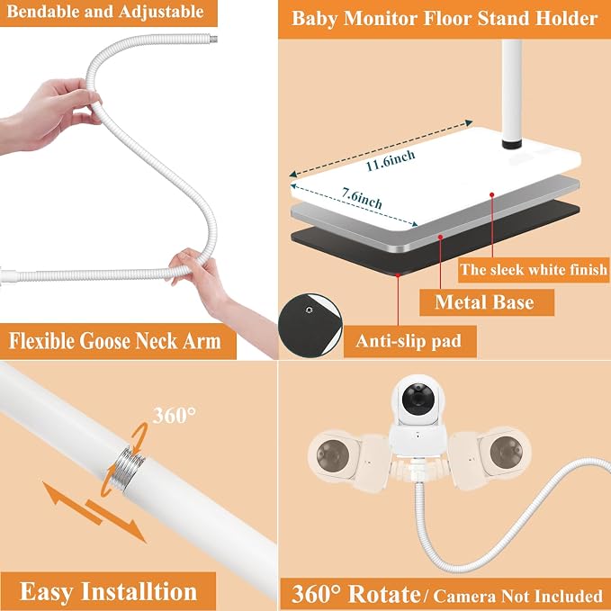 Baby Monitor Camera Floor Stand Holder Mount Compatible with VTech/HelloBaby/Nanit Pro/Momcozy/iFamily/OKAIDI/Blemil/Motorola/Leapfrog/nooie IPC100/Infant Optics/ANMEATE/Flexible Holder Stand