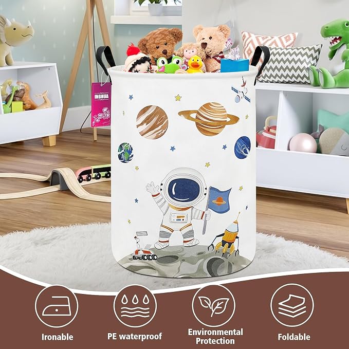 Astronaut Fabric Storage Bin Nursery Organizer Basket | Organizer Bin Dirty Clothes Collapsible Waterproof for College Dorms, Boys and Girls Bedroom,Bathroom