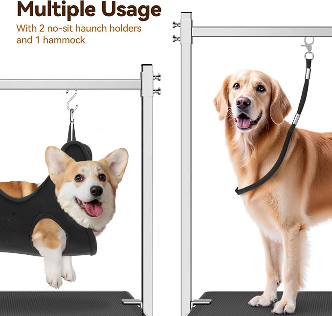 Dog Grooming Table with Arm, Hammock, Nooses, 35.5"L×23.6"W Tabletop | 30" H Foldable Heavy Duty Pet Grooming Station | Non-Slip Waterproof Tabletop | 33.5" H Adjustable Stainless H-Frame Arm