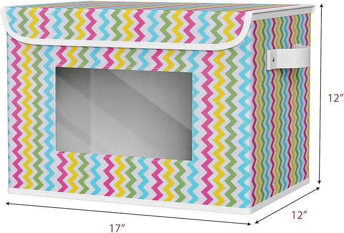 Univivi Fabric Foldable Storage Boxes with Lids, 4 Pack, Colorful | 17 x 12 x 12 In Large Stackable Storage Bins with Lids, Closet Organizers and Storage Cube Basket for Home, Office, Bedroom