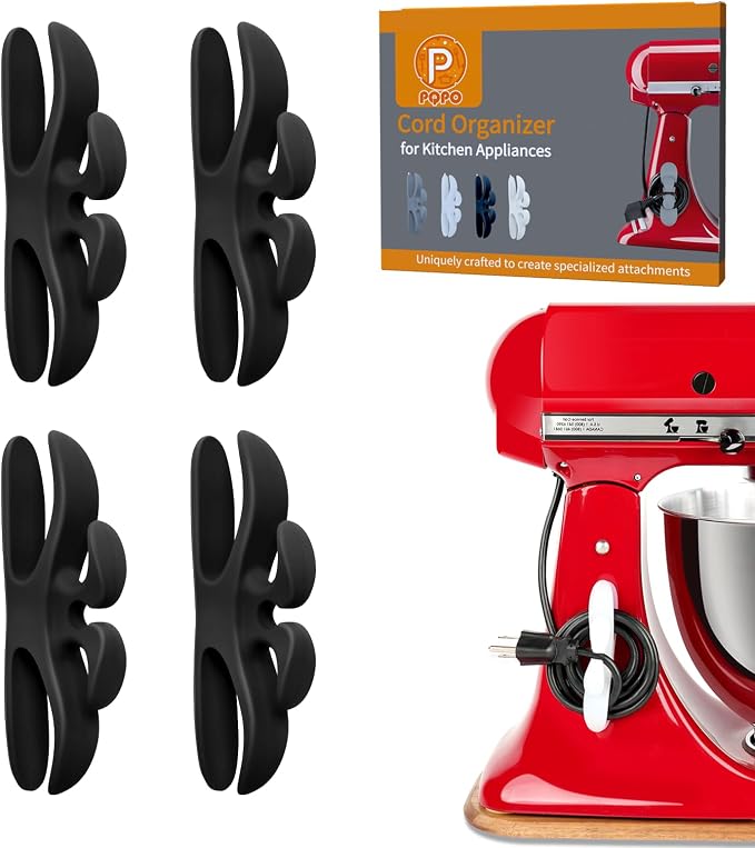 4 Pack Cord Organizer for Kitchen Appliances, Stick On Appliance Wire Organizer Wire Wrapper for Kitchen Appliances Stand Mixers (Black)