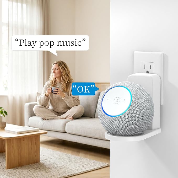 PlusAcc Wall Mount for Dot Max & Nest Mini, No Drilling Needed, White