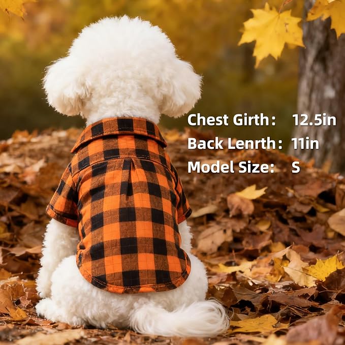 PUPTECK Classic Plaid Dog Shirt, Puppy Polo T-Shirt Clothes, Orange M | Soft Cotton Button Up Dog Clothes for Small Medium Dogs Boy Girl, Fashion Pet Tee, Chic Casual Pet Outfit Apparel
