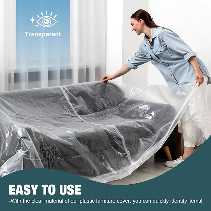 Clear Plastic Moving Chair Furniture Covers for Storage | Extra Large 65x 42 x 34 Inch, Waterproof and Dust Proof With Label For Storage and Moving