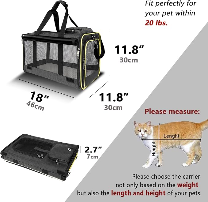 GAPZER Cat Carrier for Large Cats 20 lbs+ Soft Pet Kennel Bag for Small Dog | Privacy Protection Big Kitten Car Travel Cloth Carry Bag up to 20 lbs, Small Animal Portable Mesh Kennel Cage for Vet Visits
