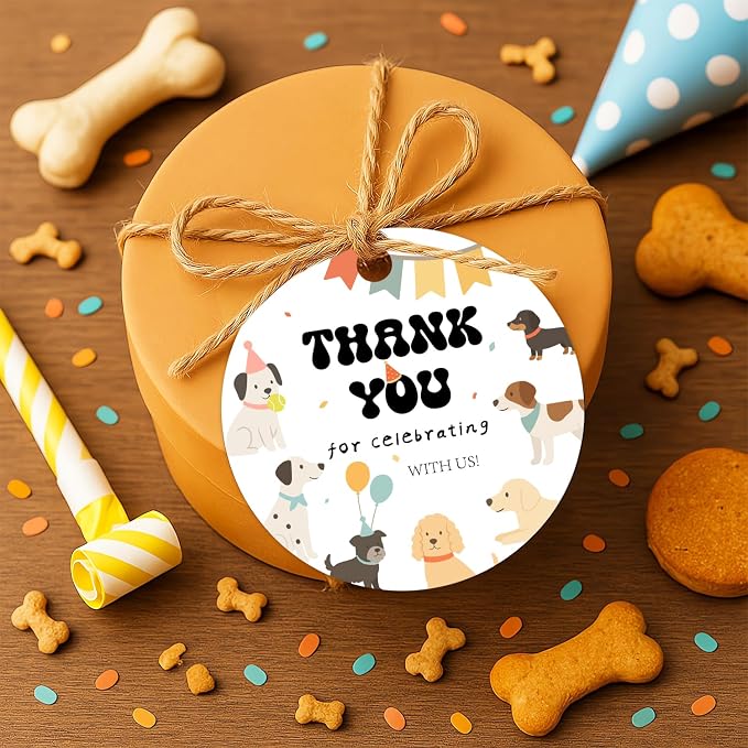 50Pcs Dog Thank You Tags Exquisite Puppy Paper Gift Tags with String | Puppy Dog Party Favors for Pet Themed Baby Shower Birthday Party Favors