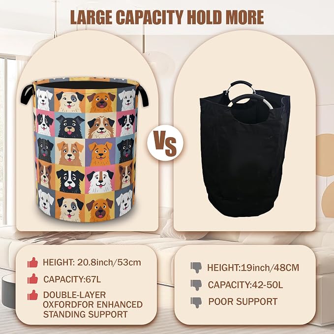 Cute Cartoon Dog Laundry Hamper,Laundry Baskets,Waterproof Oxford Cloth Toy Storage for Bedroom,Bathroom,Nursery,16x20.8 Inch