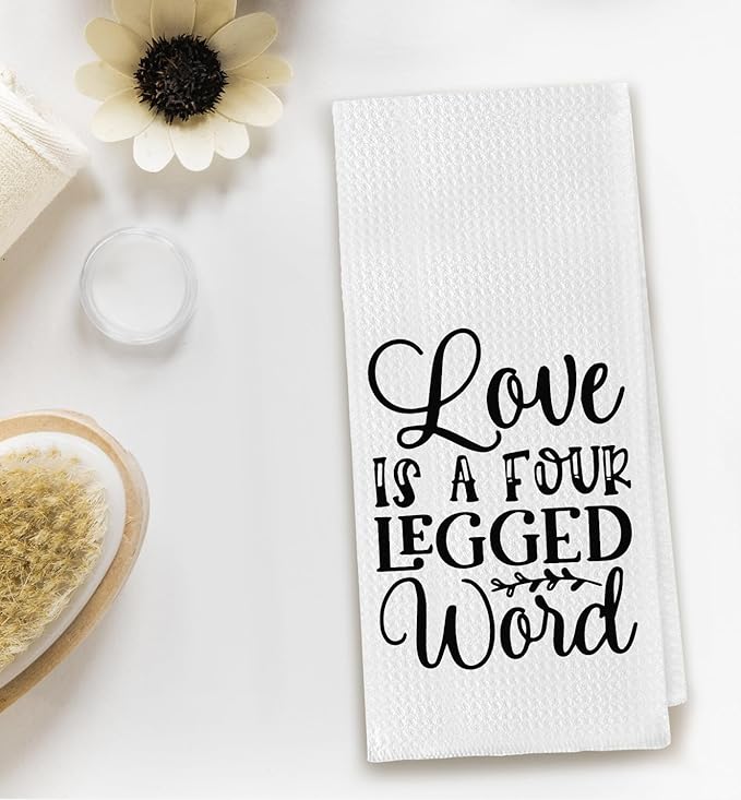 Cute Dog Kitchen Towel Dish Towels, Love is A Four Legged Word Farmhouse Hand Towels Bathroom, Dog Lovers Gifts, Dog Farmhouse Towels Dish Cloth for Cooking Baking 16x24 inch