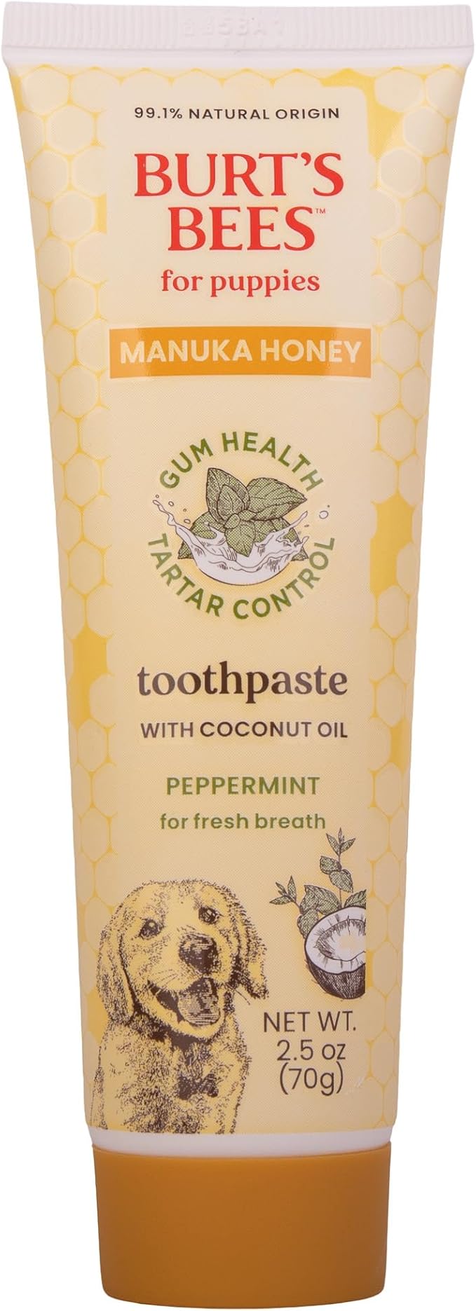 Burt's Bees for Pets Toothpaste for Puppies with Manuka Honey and Coconut Oil for Gum Health & Tartar Control, 99.1% Natural Origin Formula, Peppermint Flavor, 2.5 oz