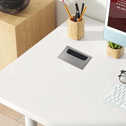 2PCS 6.3"x3.15" Metal Rectangle Cable Grommet, Wire Management Cover with Soft Brush Strip, Desk Wire Organizer for Computer Table Office Furniture (Silver)