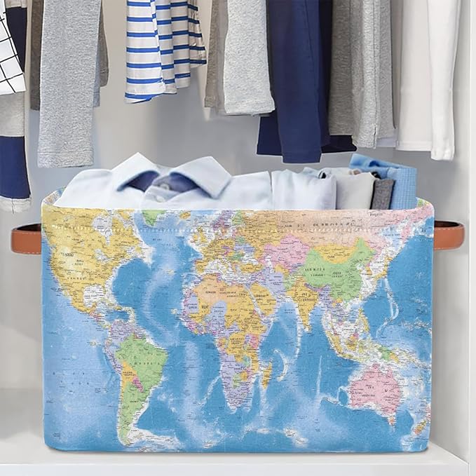 Globe World Map Storage Basket Collapsible Cloth Storage Cube Basket Bins