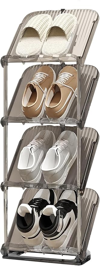 Clear Narrow Shoe Rack for Entryway - Free Standing Shoe Storage Organizer | Space Saving Design, Easy To Assemble, Fits Entryways and Closets, Sturdy Organizer For Living Room