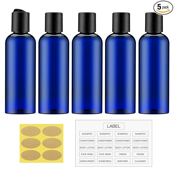 Travel Bottles for Toiletries 3.4 oz - Travel Size Containers for Shampoo Plastic - Small Empty Lotion Squeeze Bottle for Liquid TSA Approved - Leak Proof Mini Conditioner Refillable Blue 100ml