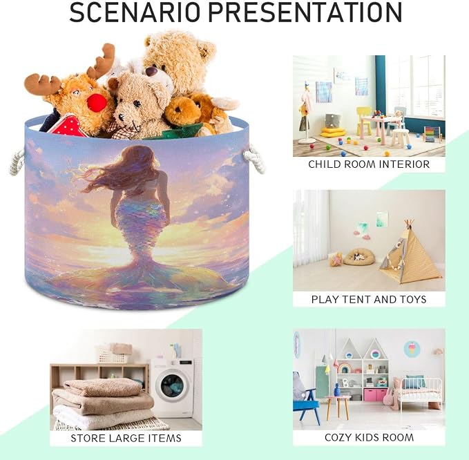 DOMIKING Large Storage Basket for Toys Ocean Mermaid Pink Storage Bin Box Organizer Basket for Home Decor Pet Toy Blankets Nursery