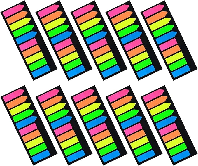 10 Sets of Colored Stickers, Transparent Fluorescent Index Labels, Flag Stickers, Stationery, Children's Gifts, School and Children's Office Supplies, Stickers for Page Marking and Sticky Tabs