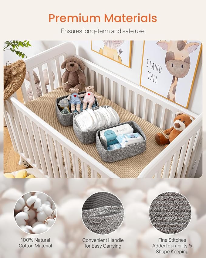 KALLAX Small Woven Storage Basket for Organizing, 12 x 8 x 4.5 inch, 3 Pack | Shelf baskets for closet organization, toy storage and home decor, Perfect as empty gift baskets for holidays, Mixed Grey