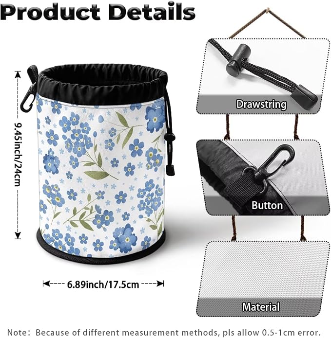 Clothespin Bag with Drawstring, Forget-Me-Not Print Laundry Accessory Organizer Pouch, Portable Peg Storage for Drying Rack, Camping, Travel, Dormitory