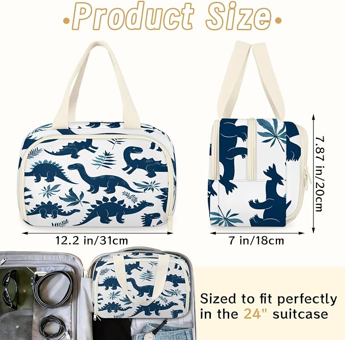 Cute Dinosaur Silhouette Travel Toiletry Bag with Handle | Wet & Dry Separation, Full-Size Bottle Friendly, Leak-Proof, Waterproof, Easy to Clean, for Travel, Gym, Home