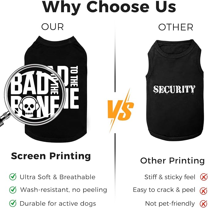 BINGPET Bad to The Bone Dog Shirts,Soft Cotton Puppy Tshirt,Breathable Lightweight Dog Costumes Tank Top Vest,Machine Washable Stretchy Clothes for Small Medium Large Dogs Boy Girl (S)