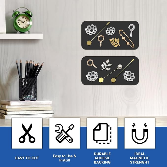 Magnetic Tape 1x3 Inch 6 Pack, Strong Adhesive Magnets for Crafts | Magnetic Strips with Strong Adhesive Backing for DIY Crafts, Fridge, Photo Display. Flexible,Easy to Cut, Peel & Stick.