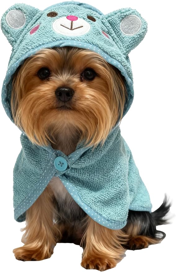 Dog Hooded Bathrobe Towel, Fast Drying Bath Towel Absorbent Warm Blanket Blue L