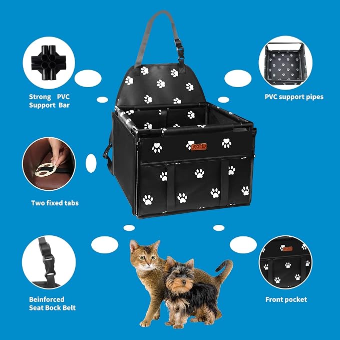 BYGD Pet Dog Booster Seat, Stable Suitable for Small and Medium Pets | Small Dog Car Seat,with 12 PVC Upgraded Support Tubes and Clip-On Safety Leash, Breathable, Foldable Pet Car Portable Basket