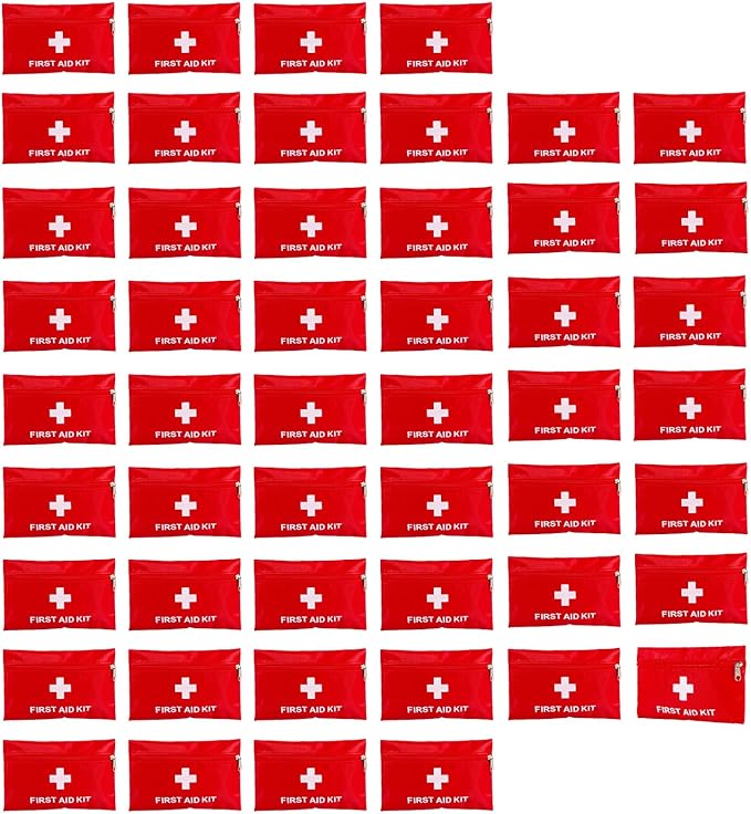 First Aid Bags Empty,Mini First Aid Pouch Empty,Mini First Aid Kit Bulk,Zipper Pouches for Emergency,Travel and Outdoor (Red 50 Pack, 4.3 * 6.3 inch)