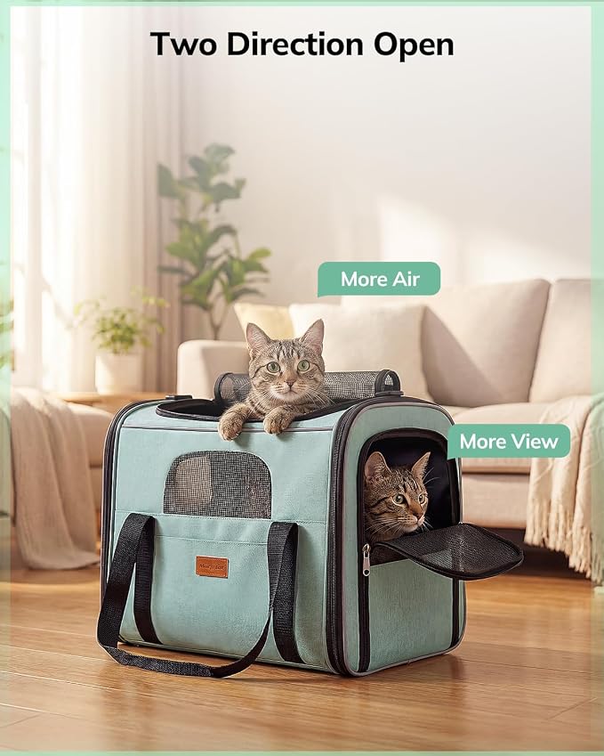 Morpilot Cat Carrier Soft for Large Medium Cats and Puppy up to 20lbs | with Dual-Sided Cushion, Secure Buckle and Foldable Bowl, Dog Carriers for Small Dogs - Pet Carrier (Green)