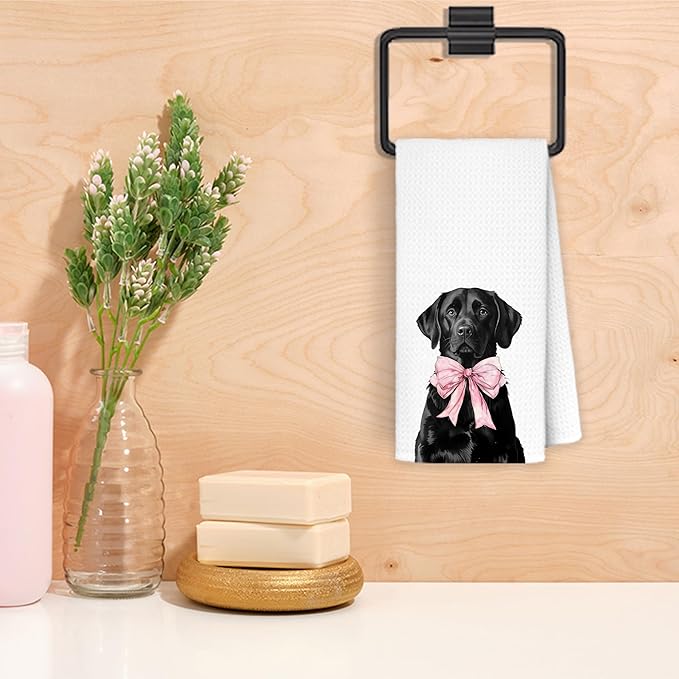 Funny Black Labrador Retriever Bathroom Hand Towels, Black Lab Gifts, Funny Labrador Dog Hand Towels for Bath Room Washroom Spa Gym Yoga, 16x24 Inch Set of 2