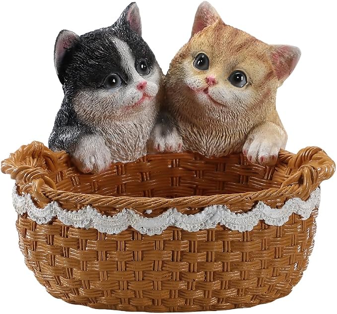 Resin Double Cat Storage Basket, Decorative Catchall Tray for Keys & Candy, Desk Organizer Bowl for Home Office, Room Decor Accessories