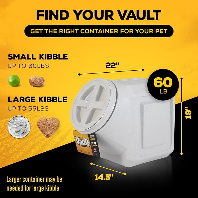 Vittles Vault Traditional Dog and Cat Food Container + Scoop, Gray, 60lbs | BPA Free Plastic, Sealed Airtight for Kibble, Bird Seed, Oatmeal and More; Includes Scoop, Made in USA