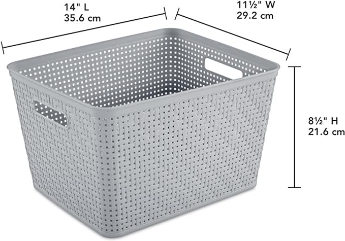 Sterilite Tall Basket, Woven Plastic Storage Organizer Bin, Cement, 6-Pack | Decorative Open Top Storage Bins with Handles for Bedroom, Bathroom, Dorm, Closet, Office and Shelf Organization