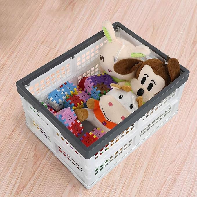 Teyyvn 4-Pack Collapsible Milk Crates, 15L Plastic Stackable Storage Bins | Utility Folding Baskets, Ventilated Design for pantry, garage, closet and grocery storage