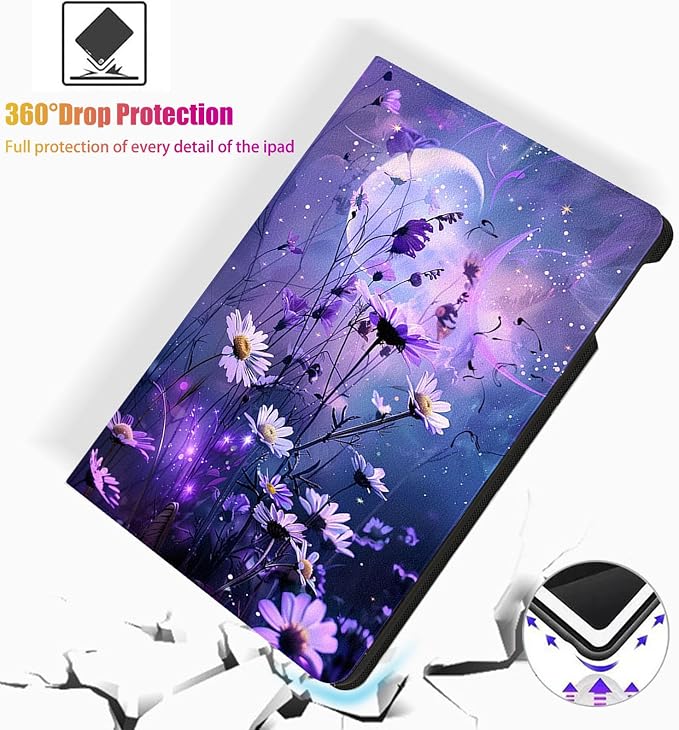 for Microsoft Surface Pro 8-13" 2021 Tablet Case,Auto Wake/Sleep,Adjustable Stand Protective Cover - Purple Dreamy Flower