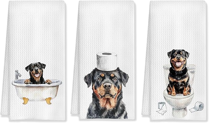 Funny Rottweiler Bathroom Decor Hand Towels Set of 3, Rottweiler Mom Gifts, Gifts for Rottweiler Lovers, Kids Dog Bathroom Decor, 16x24 Inch