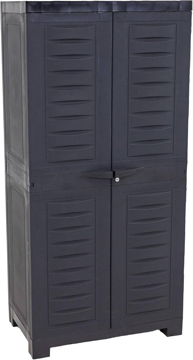 Sunnydaze 48" Garage Storage Cabinet with Locking Doors & Shelves, Charcoal | Heavy Duty Storage Cabinet with Plexiglass Doors Resists Rust & Peeling, Easy-Clean Utility Cabinet for Garage, Shed, Office