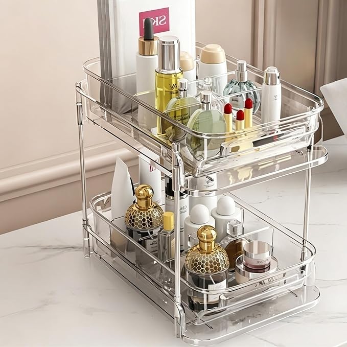 2-Tier bathroom cabinet organizer, bathroom organizers and storage with Adjustable Removable Dividers,Under Sink Organizing,Under Sink and Pull-Out Cabinet Organizer for Kitchen and Pantry Storage