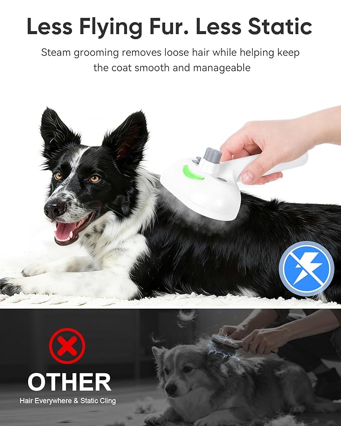 Pet Steam Brush Dog Cat 2026 New Grooming Comb for Shedding, Floating Hair, Smooth & Detangling, Gentle Cool Mist Softens Hair Reduces Static Helps Pets Who Dislike Bathing
