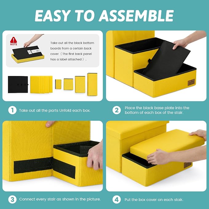 Dog Stairs with Storage, 4-Step Wider Sturdy Dog Steps for Small/Medium/Large Dogs and Older Cats, Folding Doggie Ramp for Bed/Couch/Car Hold Up to 180 lbs (22" H, Yellow)